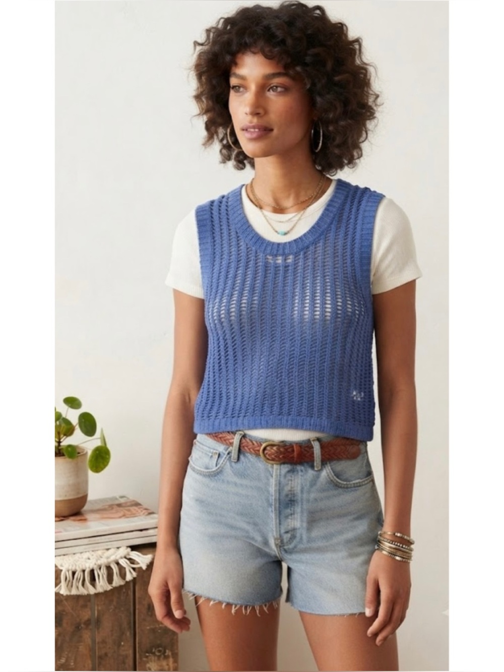 Offline By Aerie Open Crochet Knit Cropped  Tank Top 100% Cotton